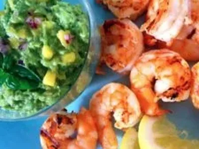 Spicy Grilled Shrimp with Avocado Mango Dip