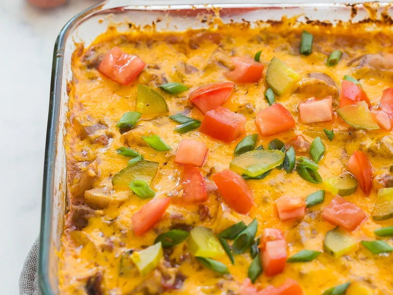 Baked Cheeseburger Casserole with Little Potatoes