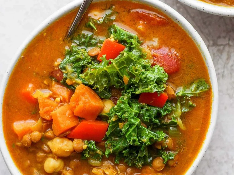 Instant Pot Golden Lentil Soup with Sweet Potato and Kale