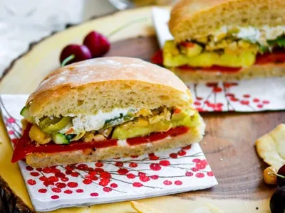 Grilled Vegetable and Smashed Chickpea Ciabatta Sandwich