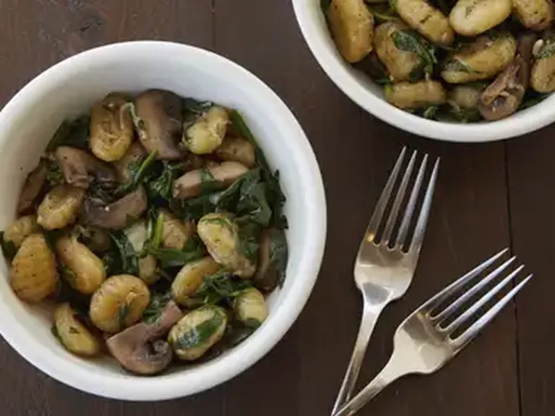 Skillet Brown Butter Gnocchi with Mushrooms and Spinach