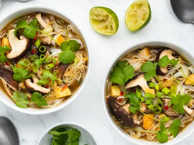 Vegan Mushroom Ramen with Miso Broth and Rice Noodles