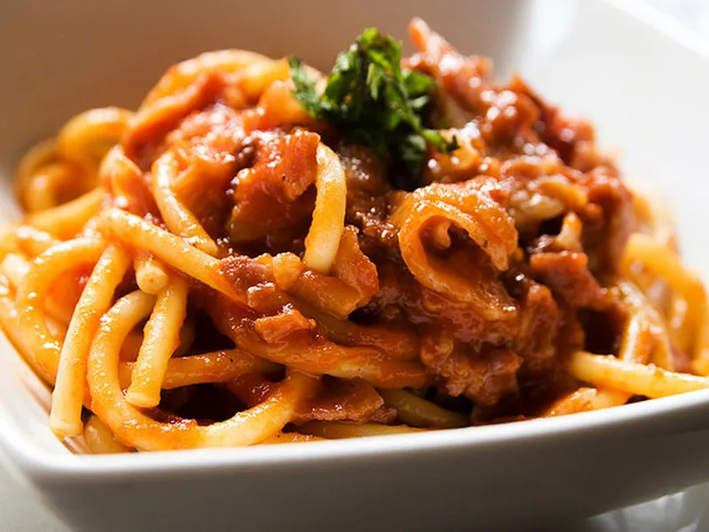 Classic Bucatini all'Amatriciana with Guanciale and Pecorino