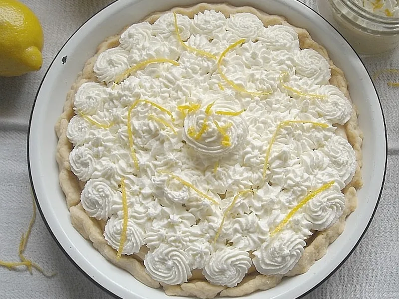 Creamy Lemon Creme Fraiche Pie with Almond Whipped Cream