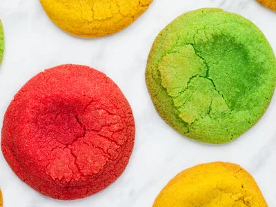 Mexican Sugar Cookies with Colored Dough and Cinnamon Sugar