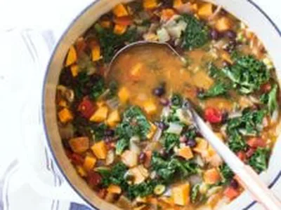 Hearty Sweet Potato Kale Soup with Black Beans
