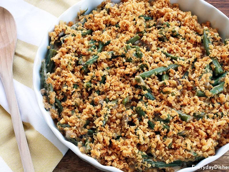 Fresh Green Bean Casserole with Crispy Fried Onion Topping