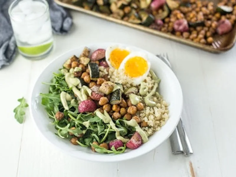 Roasted Za'atar Chickpea Quinoa Bowl with Soft-Boiled Eggs