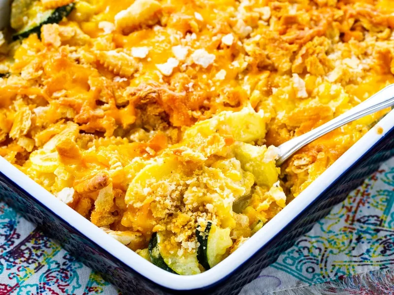 Cheesy Squash Zucchini Corn Casserole with Ritz Crackers