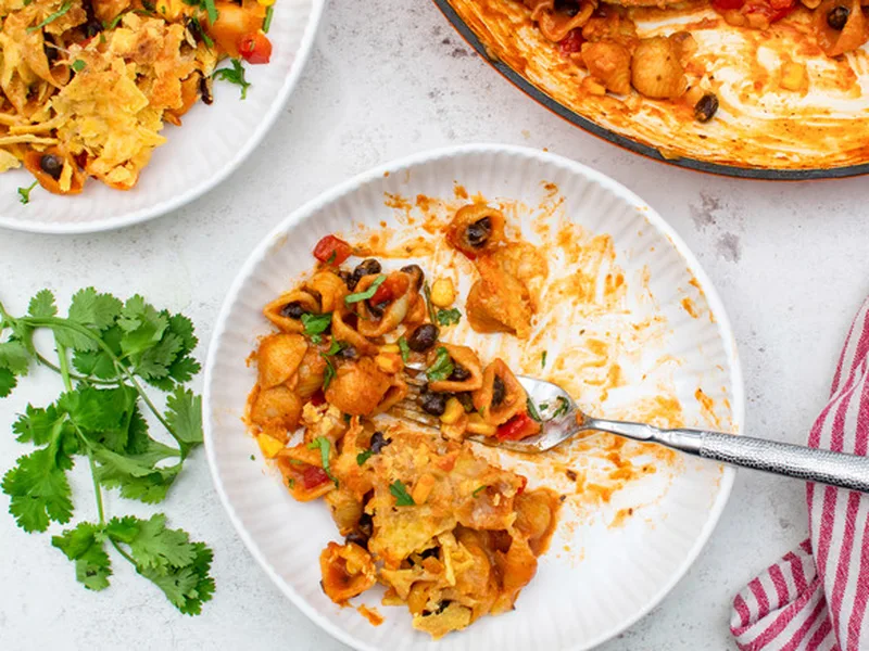 One-Pan Black Bean and Corn Taco Pasta with Melted Cheese