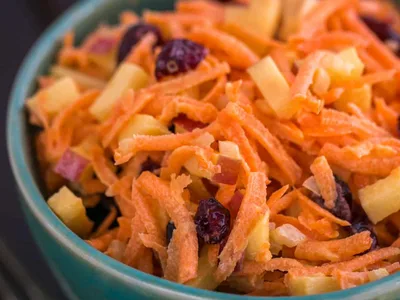 Fresh Carrot Apple Salad with Cranberries and Sweet Onion
