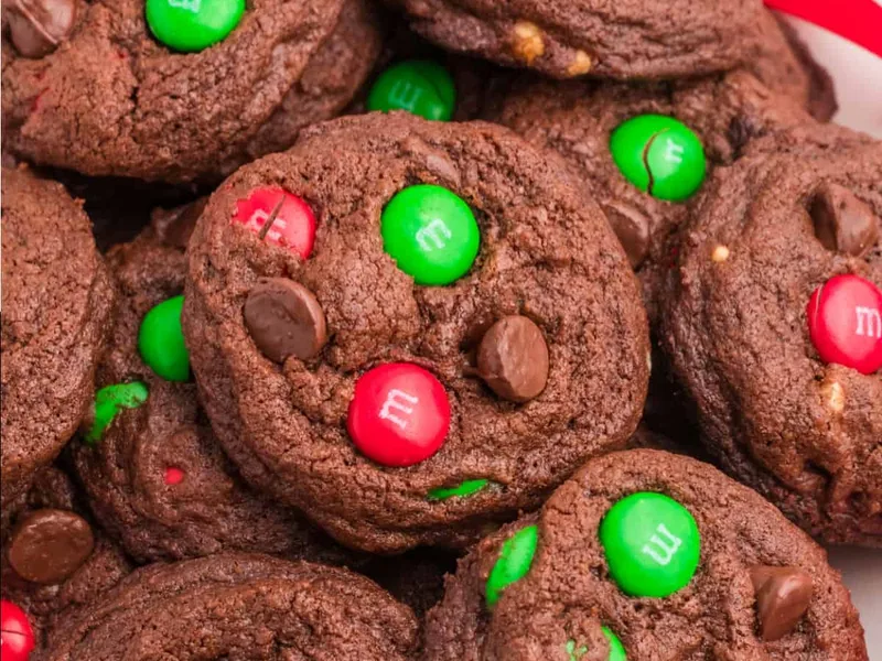 Double Chocolate Chip M&M Cookies with Holiday Colors