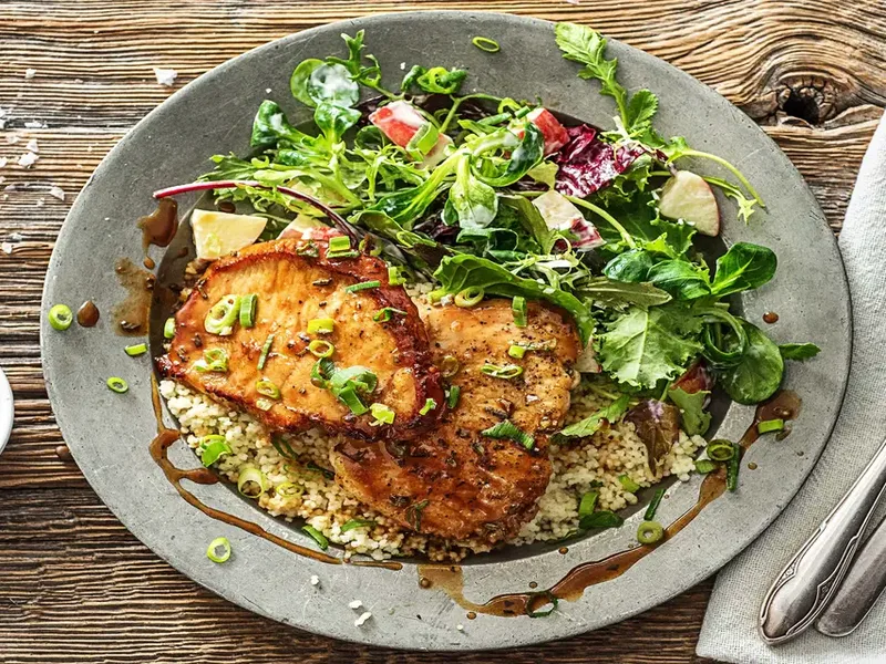 Maple Rosemary Glazed Pork Cutlets with Apple Salad