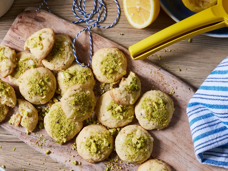 Iced Lemon Pistachio Drop Cookies with Citrus Glaze