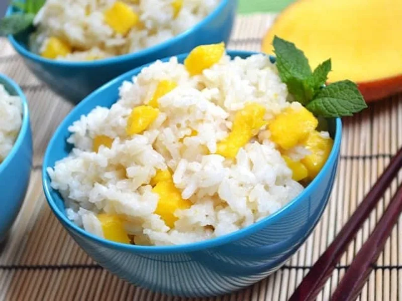 Coconut Milk Jasmine Rice with Fresh Mango and Honey