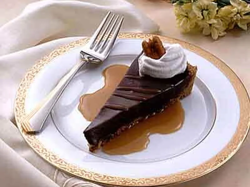 Chocolate Caramel Truffle Torte with Pecan Crust