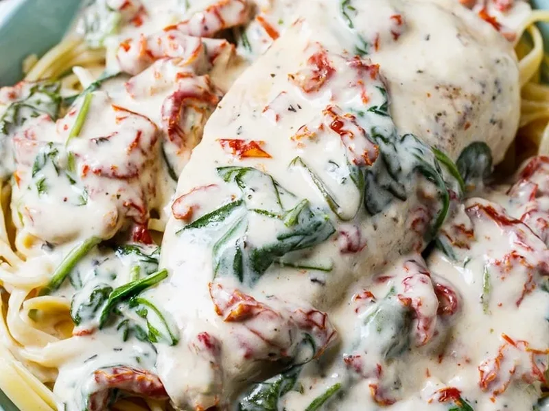 Slow Cooker Creamy Tuscan Chicken with Sun-Dried Tomatoes