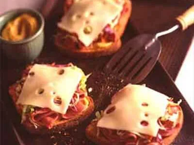 Warm Corned Beef Swiss Cheese Sandwich with Slaw