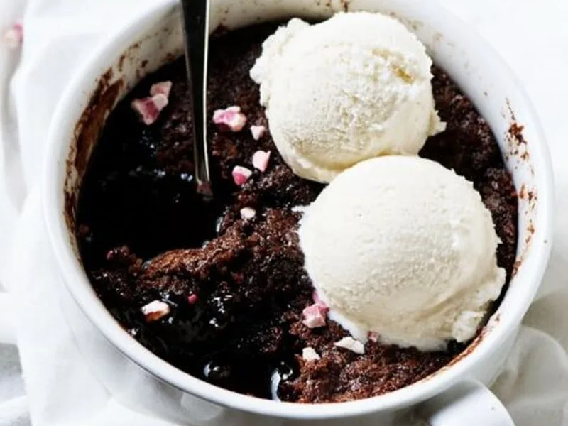 Chocolate Peppermint Crunch Cobbler with Hot Fudge Sauce