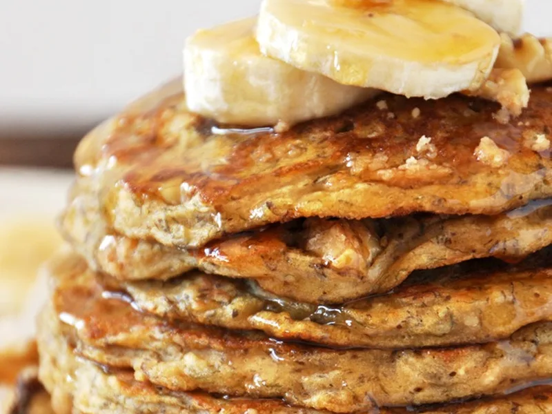 Vegan Banana Nut Muffin Pancakes with Streusel Topping