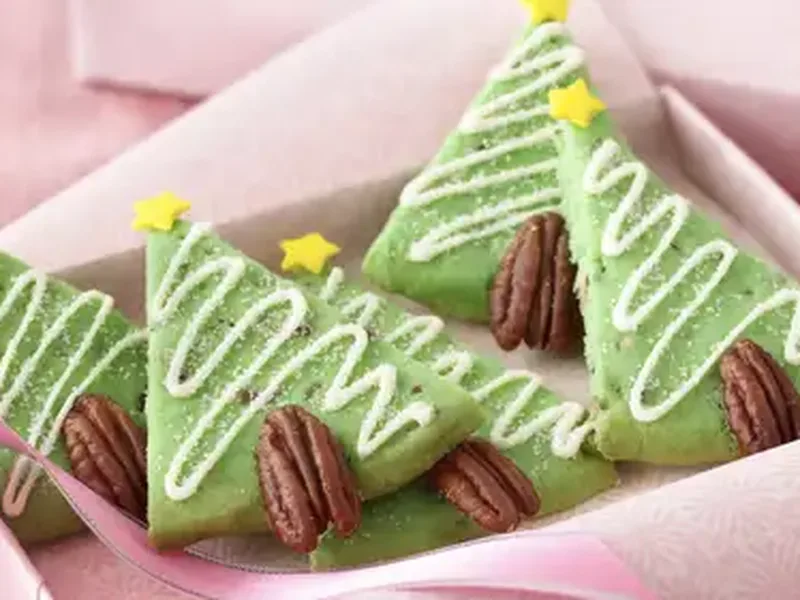 Green Pecan Shortbread Christmas Tree Cut-Out Cookies