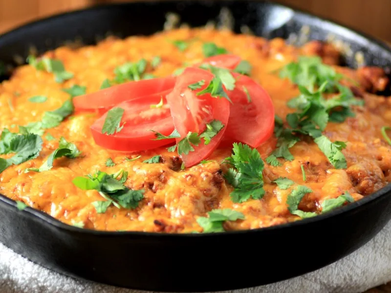 Tex-Mex Chicken and Potato Skillet Bake with Cheddar