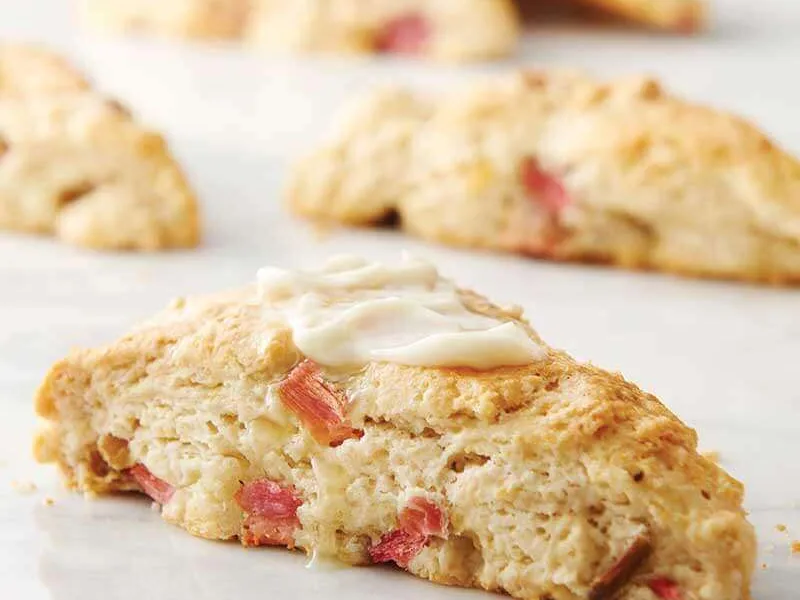 Rhubarb Ginger Cream Scones with Candied Ginger