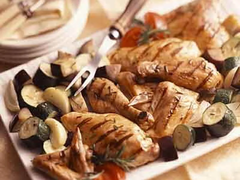 Rosemary Butter Grilled Chicken with Foil-Packet Vegetables