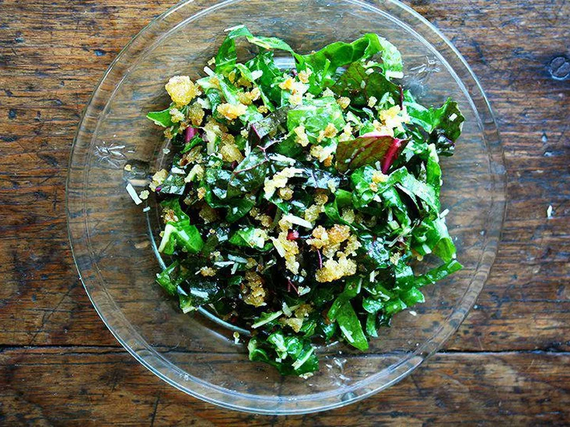 Swiss Chard Salad with Crispy Breadcrumbs & Lemon