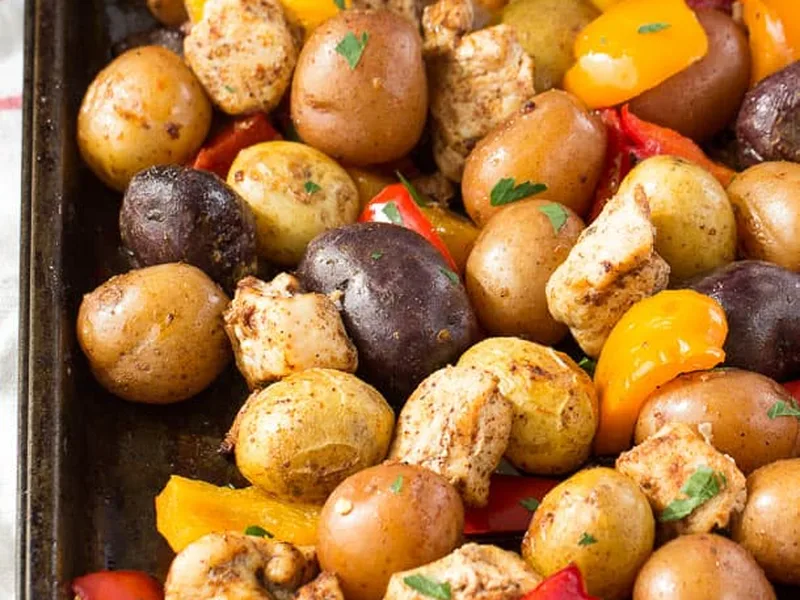Sheet Pan Chicken Fajitas with Roasted Potatoes