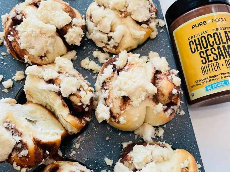 Chocolate Sesame Babka Bites with Crumble Topping