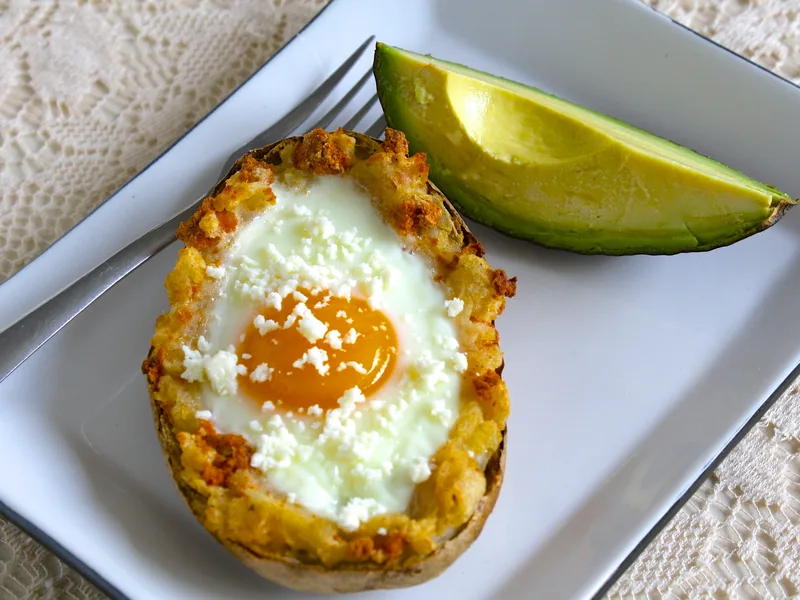 Chorizo-Stuffed Idaho Potato Skins with Baked Eggs