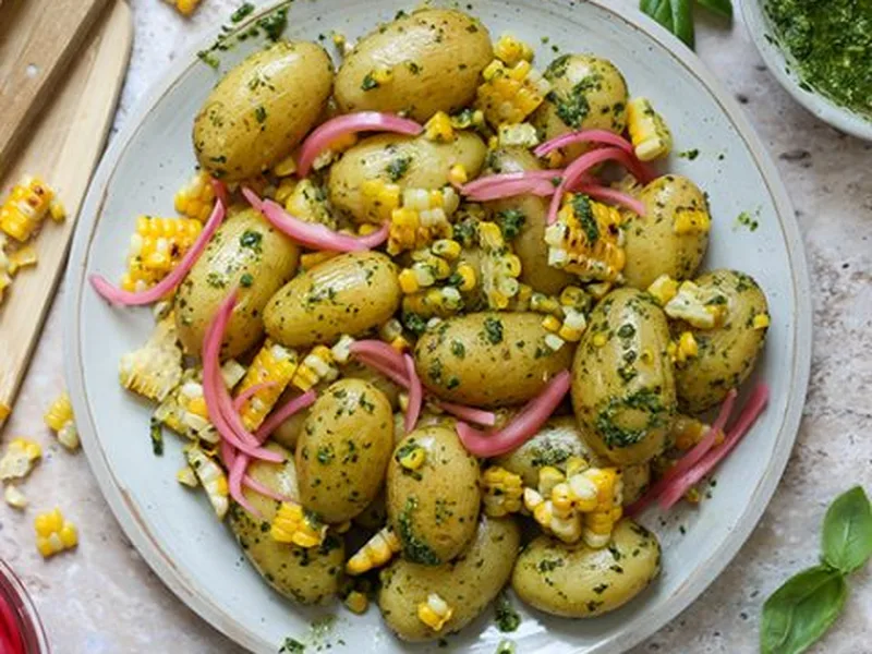 Basil Pesto Potato and Corn Salad