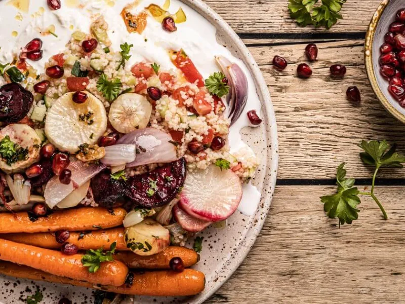 Grilled Vegetable and Burrata Couscous Bowl