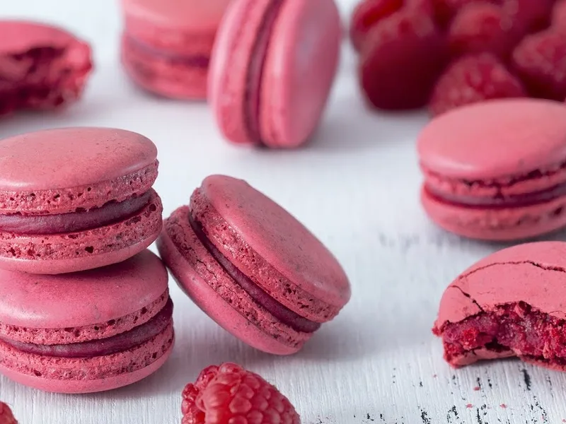 Raspberry White Chocolate Macarons with Ganache Filling