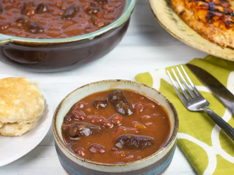 Slow Cooker Cowboy Beans with Sausage and BBQ Sauce