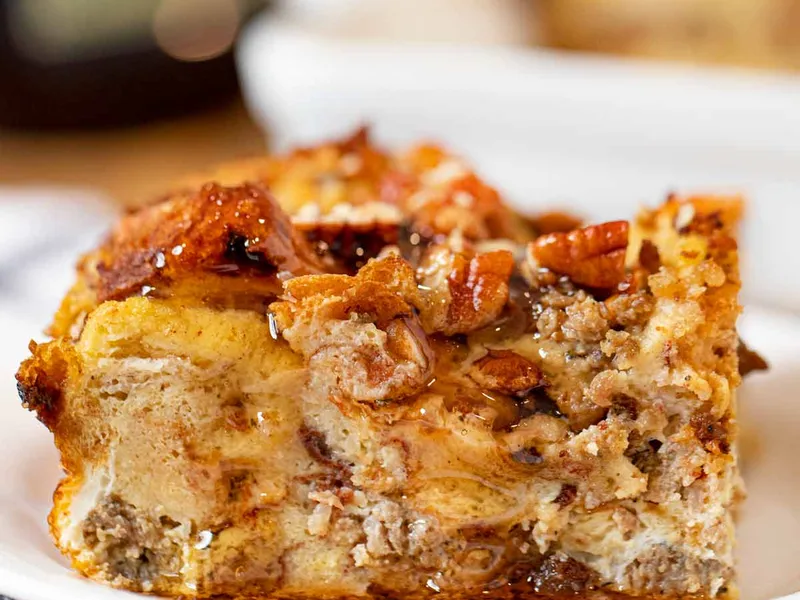 Cinnamon Raisin Sausage Breakfast Bake with Pecans