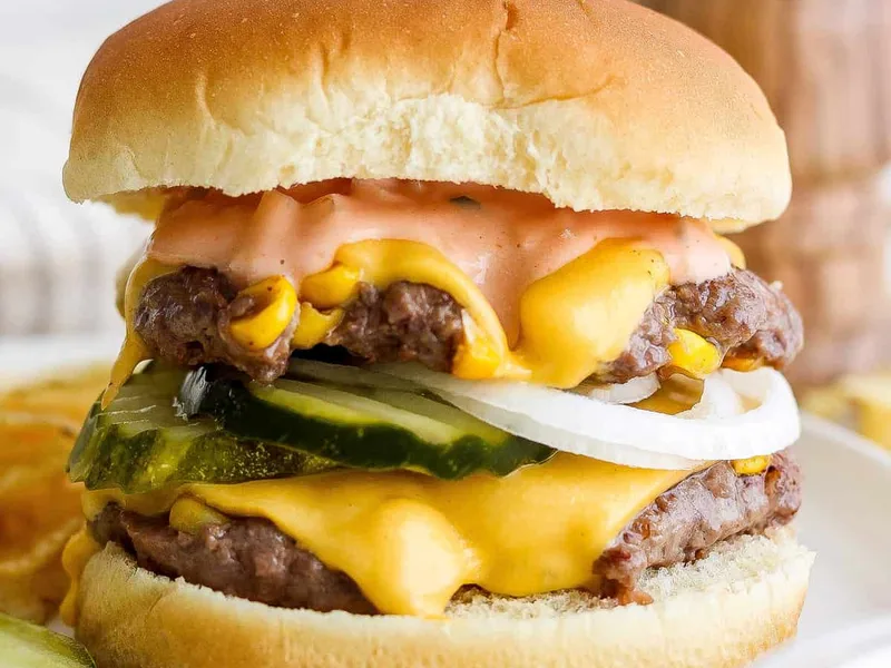 Smash Burger with Sweet Corn Relish and Dill Pickle Sauce