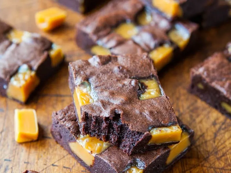 Fudgy Caramel Brownies with Gooey Centers