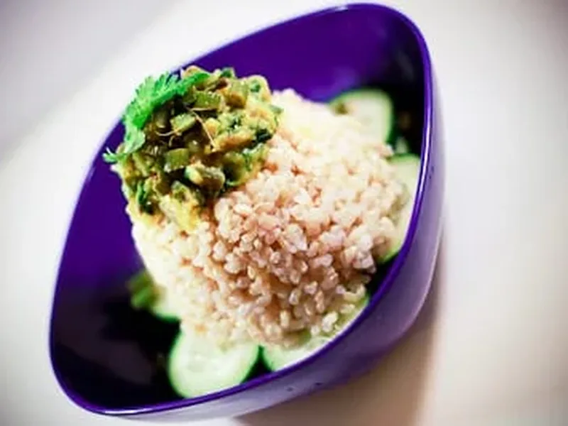 Spiced Brown Rice with French Beans and Fenugreek Dal