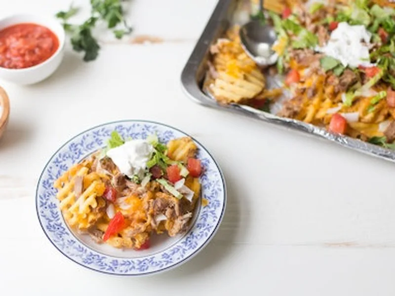 Crispy Waffle Fry Carnitas Nachos with Leftover Pork