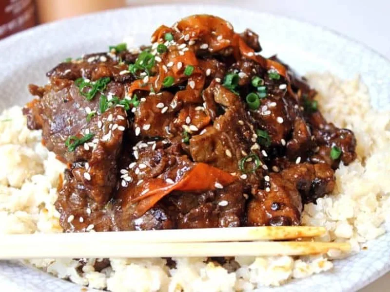 Spicy Tangerine Beef Stir-Fry with Carrot Ribbons