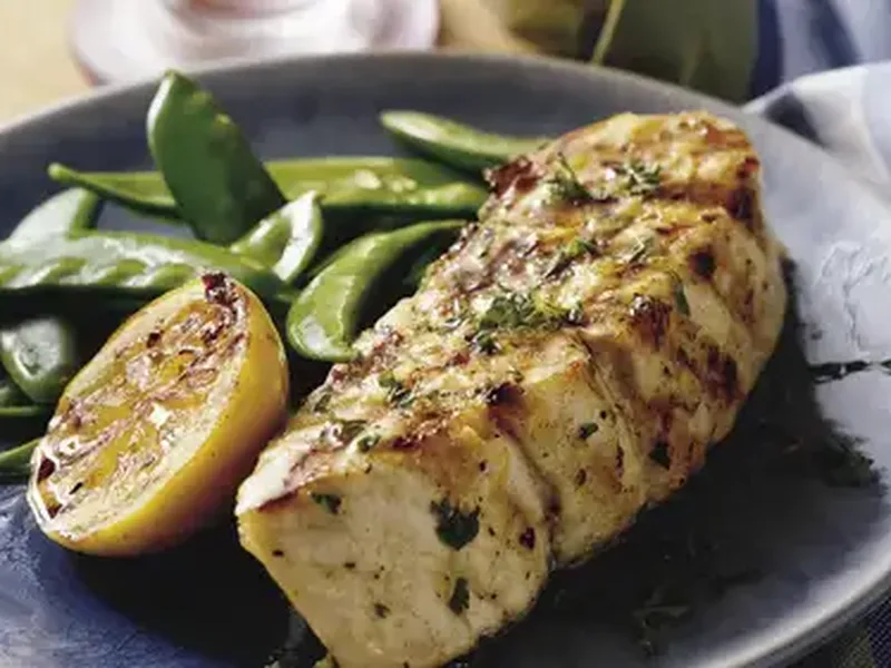 Grilled Lemon Garlic Halibut Steaks with Fresh Herbs