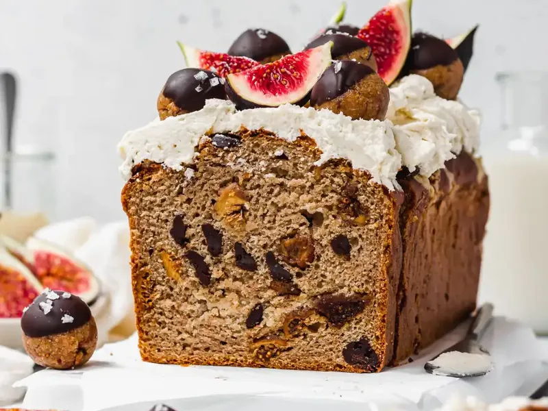 Tahini Fig Chocolate Banana Bread with Swirled Center