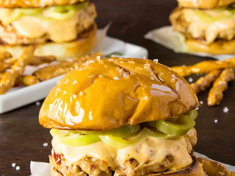 Fiery Pork Sliders with Guajillo Mayo and Pickled Peppers