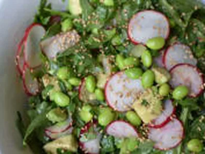 Fresh Edamame Radish Salad with Creamy Avocado and Sesame