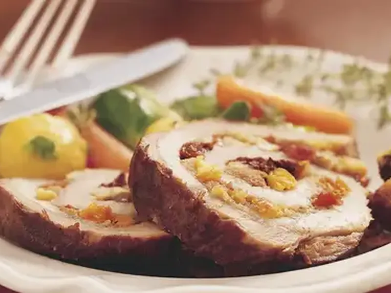 Slow-Cooker Fruit-Stuffed Pork Loin Roast with Apple Glaze