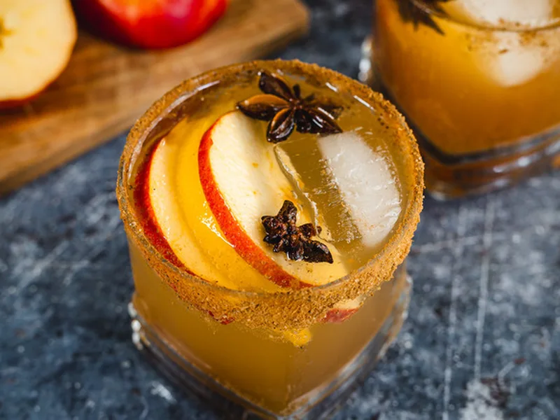 Boozy Apple Cider Cocktail with Cinnamon Sugar Rim