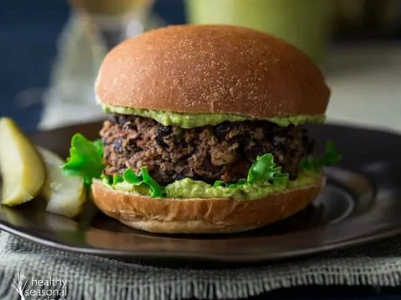 Baked Black Bean Burgers with Matcha Basil Aioli