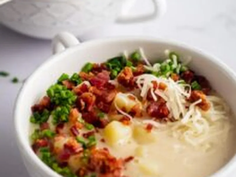 Outback-Style Loaded Potato Soup with Bacon and Cheddar